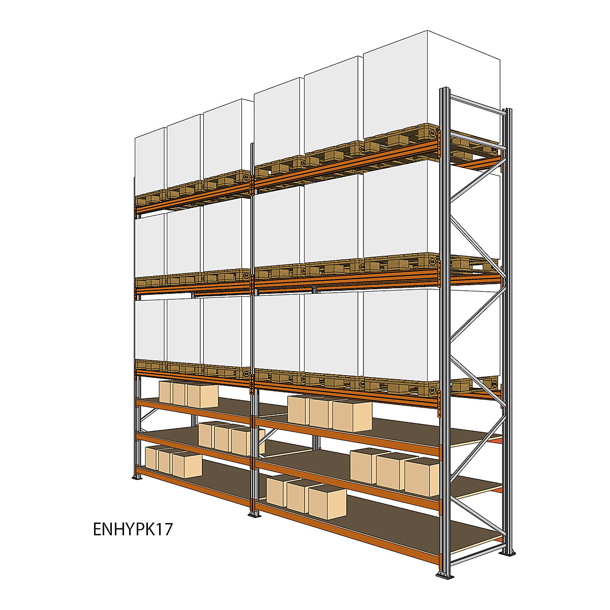 BiGDUG Pallet Racking Kits With Picking Levels, BiGDUG Pallet Racking Kits With Picking Levels, BiGDUG Pallet Racking Hybrid Kit, with 3x 18mm Chipboard Hand-Picking Levels, 4500h x 6965w x 1100d mm (Holds 18 EUR3 Pallets 1000h x 1000w x 1200d mm)-16