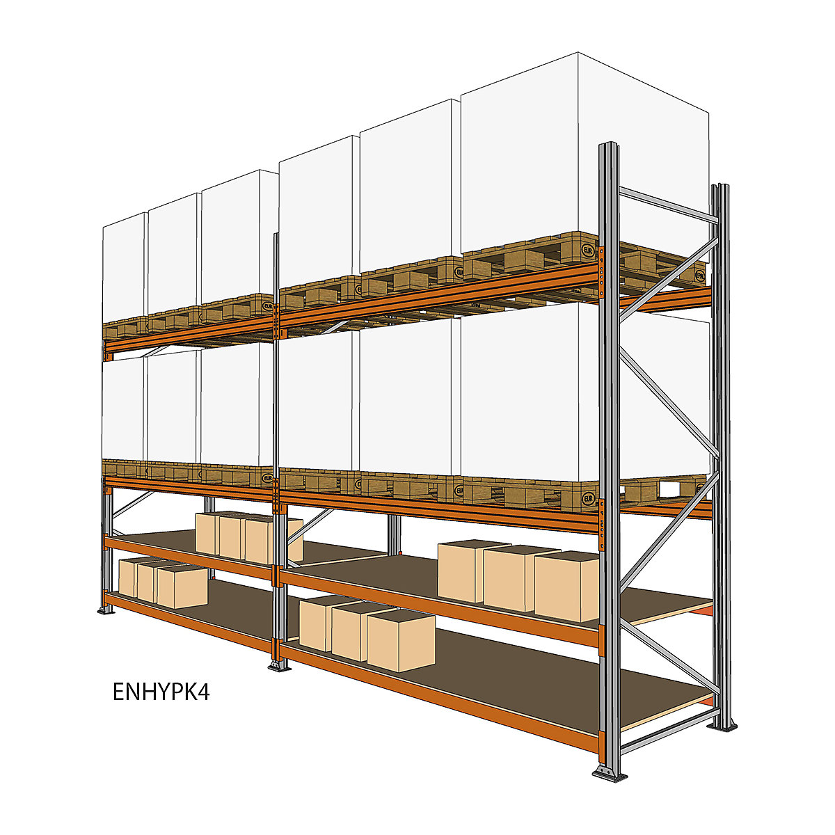 BiGDUG Pallet Racking Kits With Picking Levels, BiGDUG Pallet Racking Kits With Picking Levels, BiGDUG Pallet Racking Hybrid Kit, with 2x 18mm Chipboard Hand-Picking Levels, 3000h x 5702w x 1100d mm (Holds 12 Pallets 1000h x 800w x 1200d mm)-6