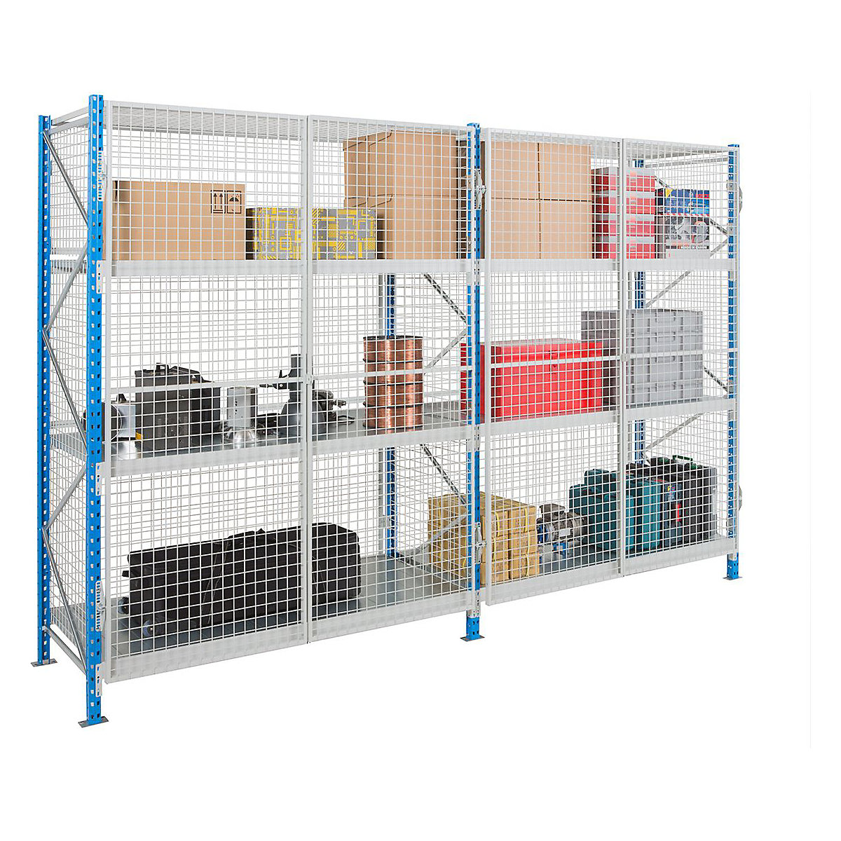 Secure Mesh Longspan Shelving with Chipboard Levels