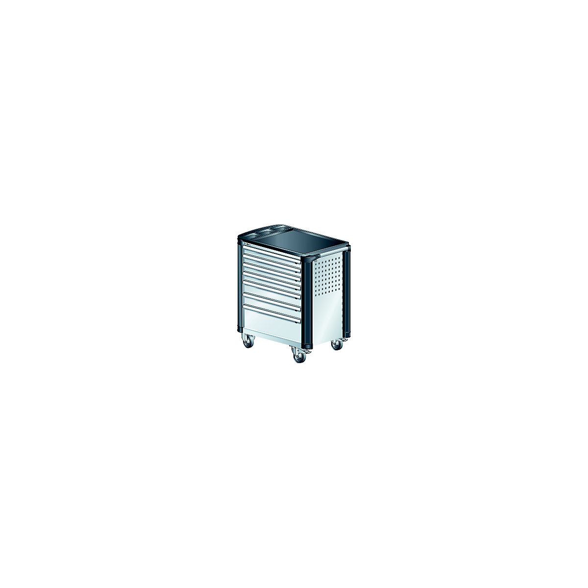 Radionička kolica – LISTA, s plastičnim poklopcem i letvama za zaštitu rubova, 7 ladica, u sivoj boji-3