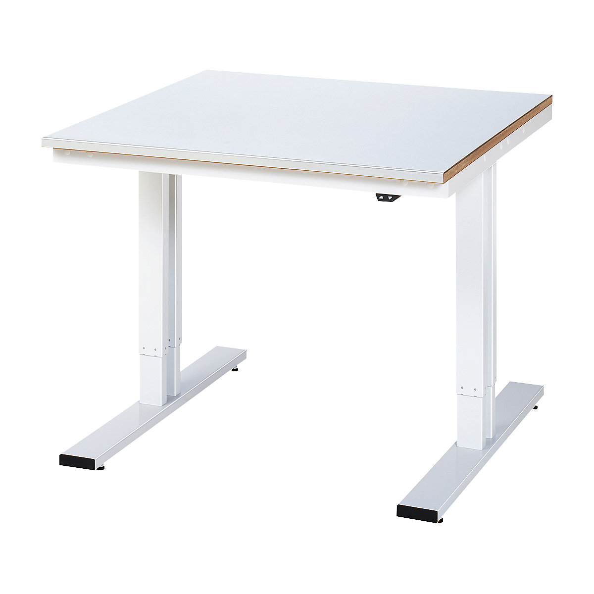 Radni stol, s mogućnošću električnog namještanja visine – RAU, ESD melaminska ploča, nosivost 300 kg, ŠxD 1000 x 1000 mm-9