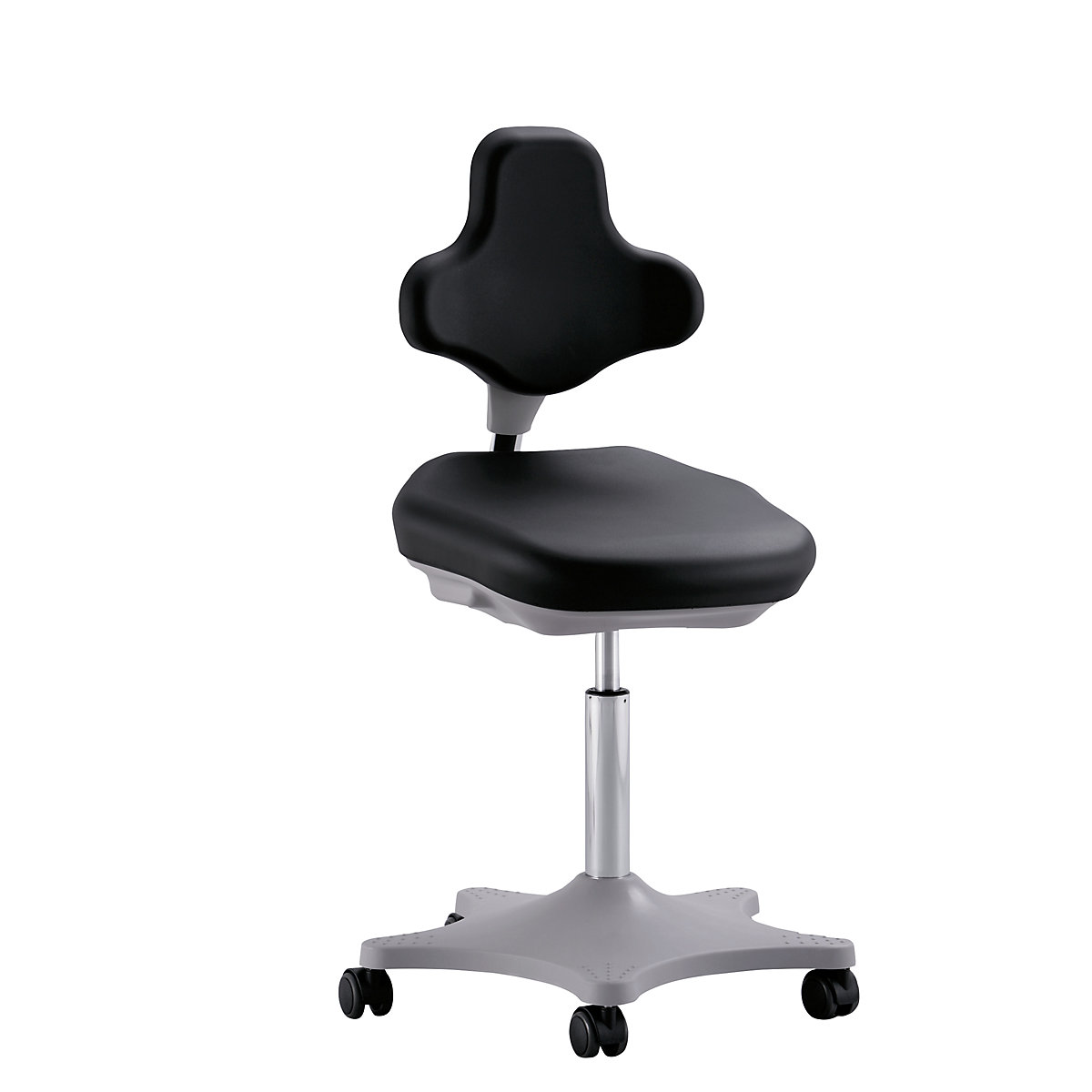 Laboratorijska radna okretna stolica LABSTER – bimos, namještanje visine 460 – 650 mm, s kotačima, površina za sjedenje i naslon za leđa od PU pjene, u crnoj boji-3