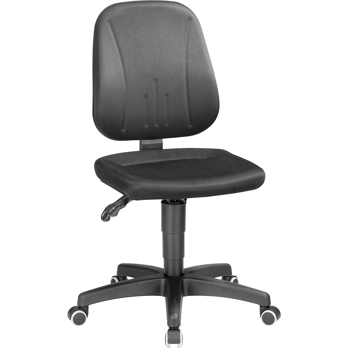 Okretni radni stolac – bimos, s namještanjem visine pomoću plinske opruge, presvlaka od tkanine, u crnoj boji, s kotačima-4