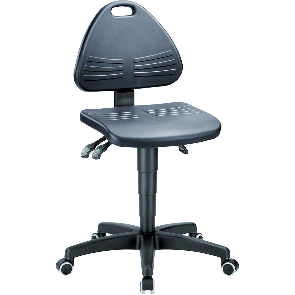 Okretni radni stolac – bimos, obložen PU pjenom, s kotačima, područje namještanja visine 430 – 600 mm-4