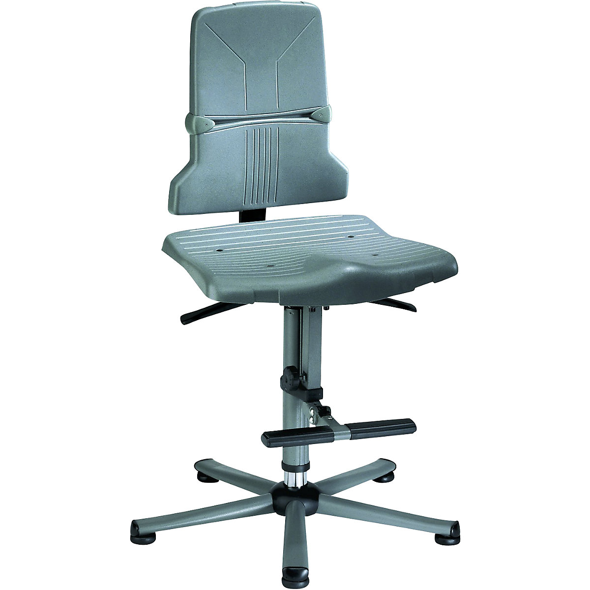 Radna okretna stolica SINTEC – bimos, plastika, standardna izvedba, postolje od čelične cijevi s pet nogu i vodilicama te podrškom za podizanje-3