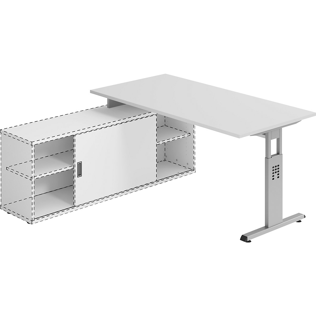 Písací stôl s úložnou plochou FINO, š x h 1600 x 800 mm, svetlošedá-6