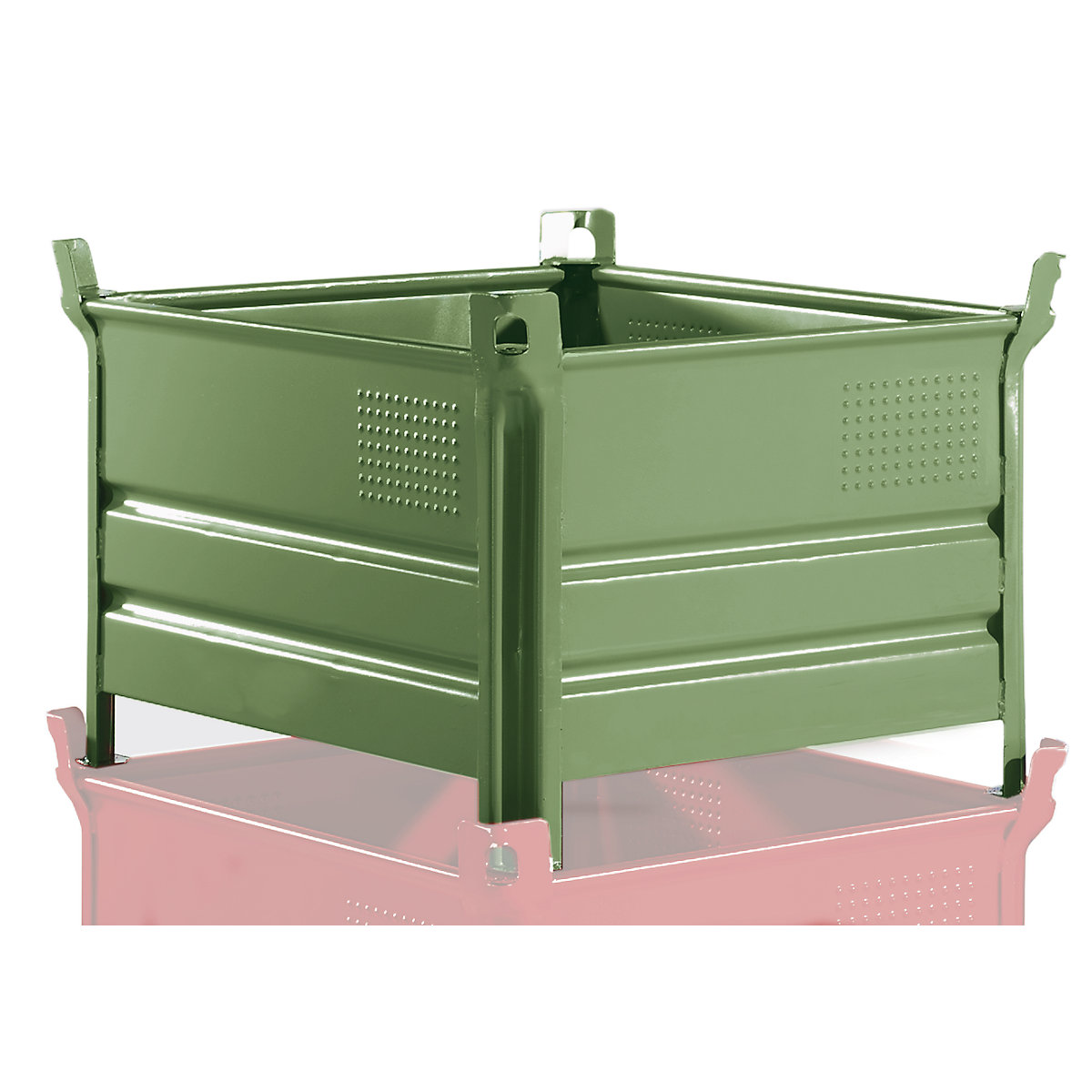 Teli falú rakásolható tároló – Heson, szé x h 800 x 1000 mm, teherbírás 500 kg, zöld, 5 db-tól-6