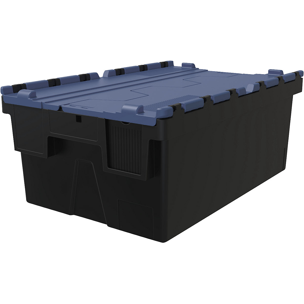 Többször használható rakásolható tároló, h x szé x ma 600 x 400 x 250 mm, cs. e. 5 db, fekete színben, kék fedéllel