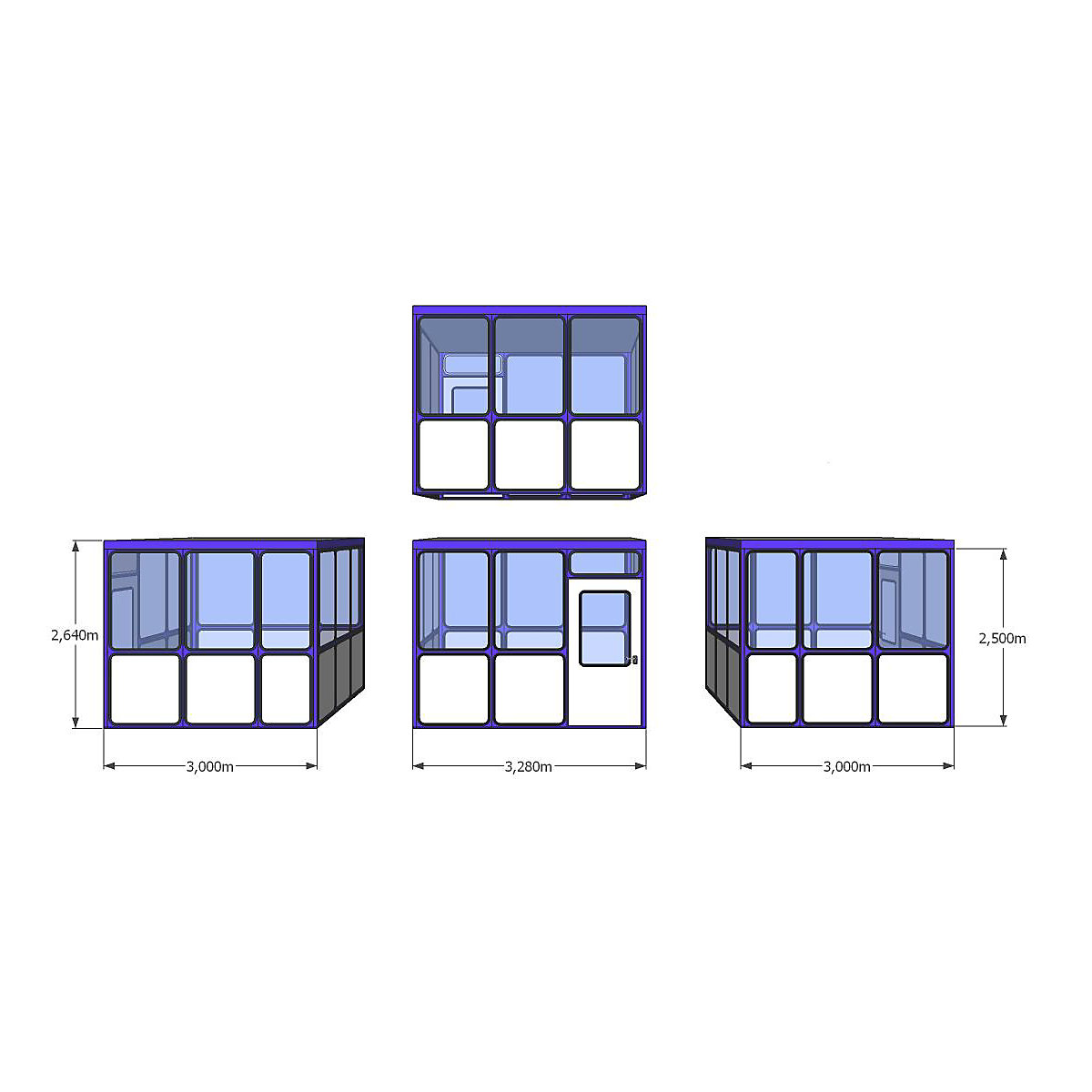 Mehrzweckhaus, Füllungen in Rundeckenoptik, für Innenbereich, LxB 3280 x 3000 mm