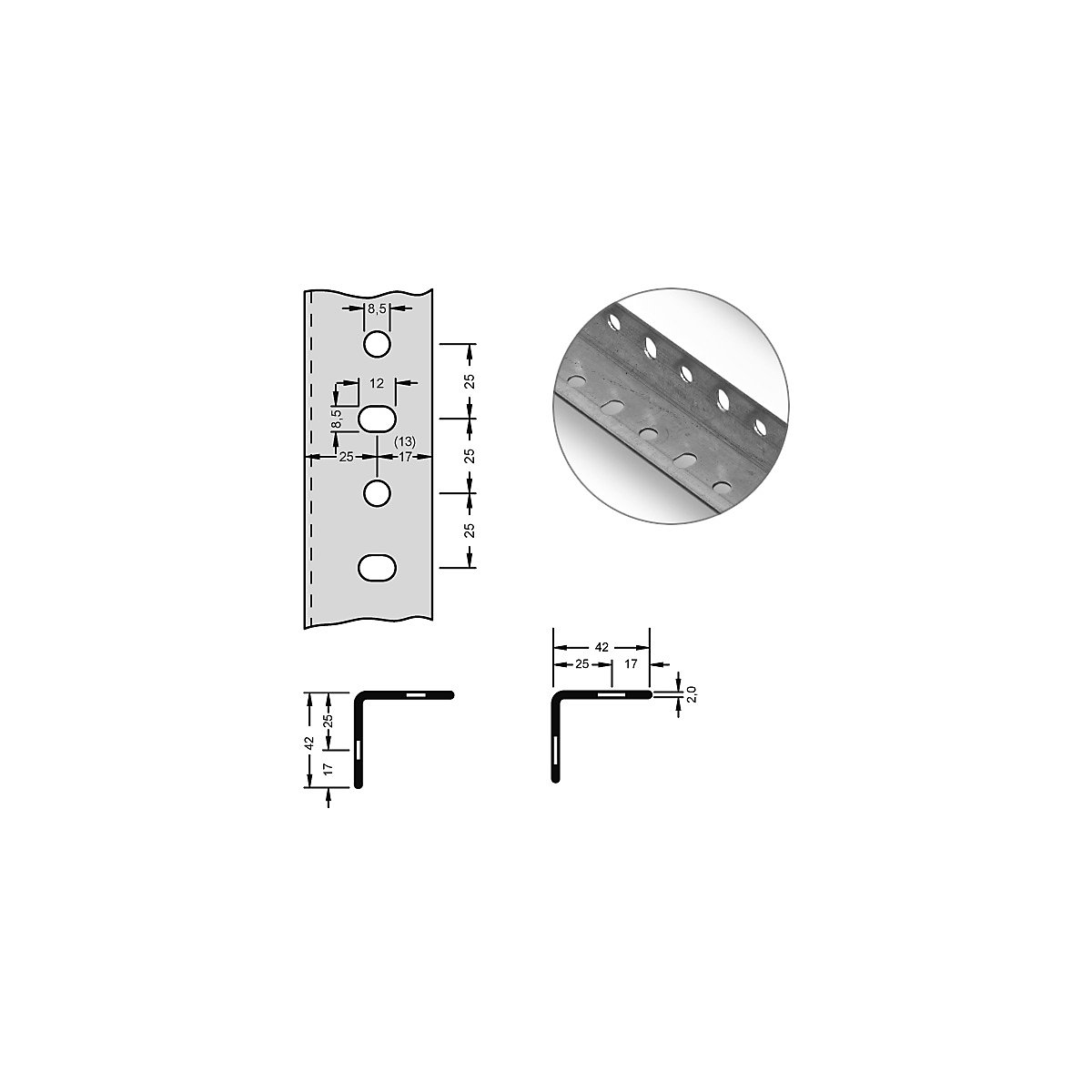 Cornière d'acier pour système modulaire – hofe, 42 x 42 x 2 mm, longueur 2 m, galvanisé, lot de 10