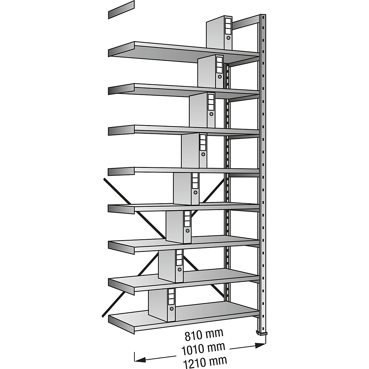 Rayonnage emboîtable galvanisé, pour classeurs et archives