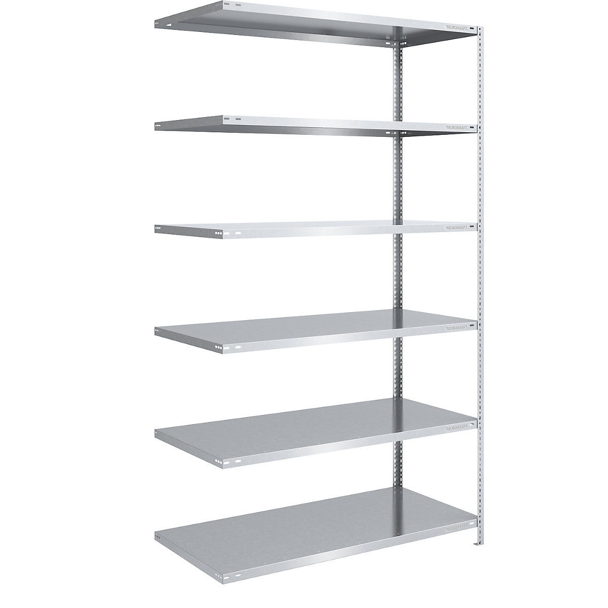 Rayonnage de stockage à boulonner, galvanisé, modèle mi-lourd – eurokraft pro, hauteur rayonnage 2500 mm, largeur tablettes 1300 mm, profondeur 800 mm, rayonnage additionnel
