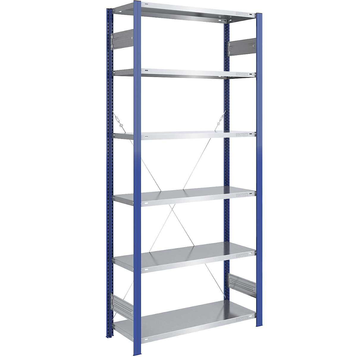 Rayonnage emboîtable à montants bleus et tablettes galvanisées - eurokraft pro