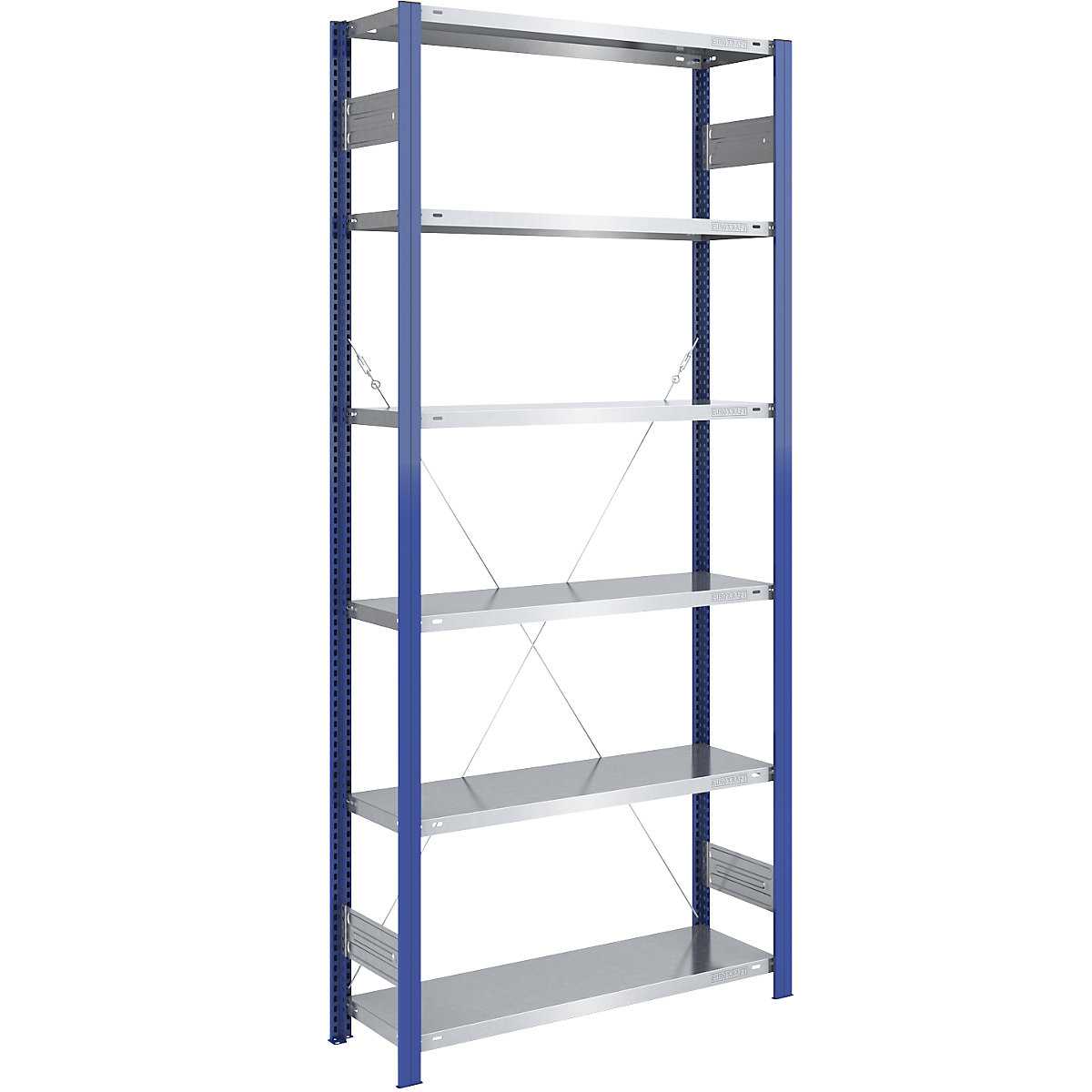 Rayonnage emboîtable à montants bleus et tablettes galvanisées - eurokraft pro