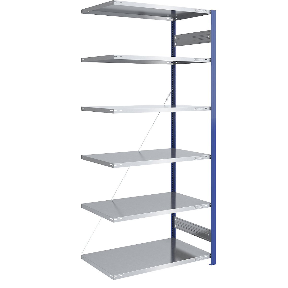Rayonnage emboîtable à montants bleus et tablettes galvanisées - eurokraft pro