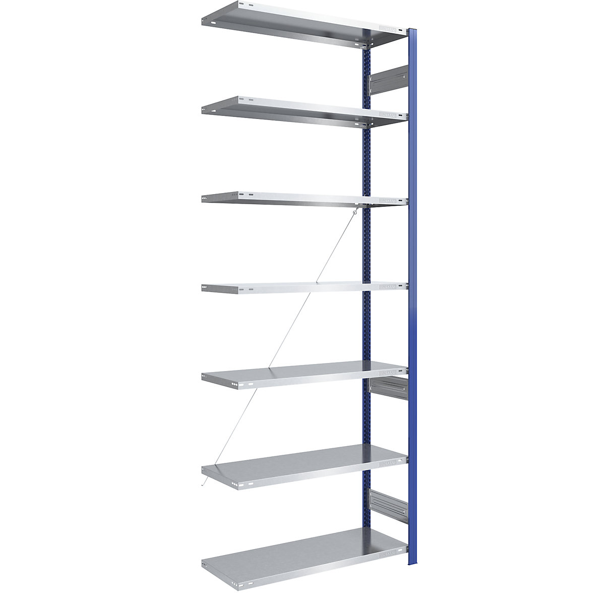 Rayonnage emboîtable à montants bleus et tablettes galvanisées – eurokraft pro, h x l 3000 x 1000 mm, rayonnage additionnel, profondeur 500 mm