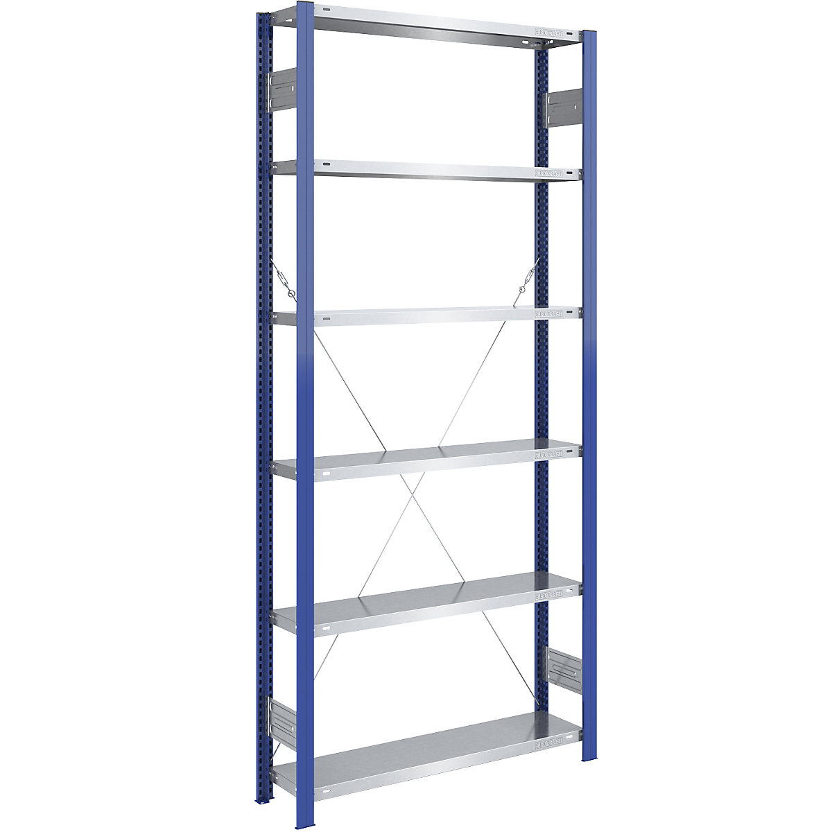 Rayonnage emboîtable à montants bleus et tablettes galvanisées - eurokraft pro