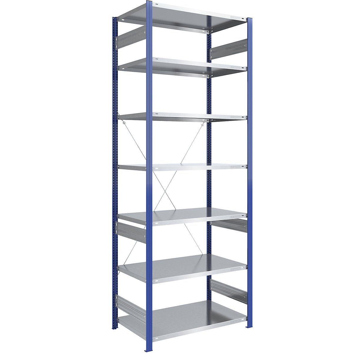 Rayonnage emboîtable à montants bleus et tablettes galvanisées – eurokraft pro, h x l 3000 x 1000 mm, rayonnage de base, profondeur 800 mm