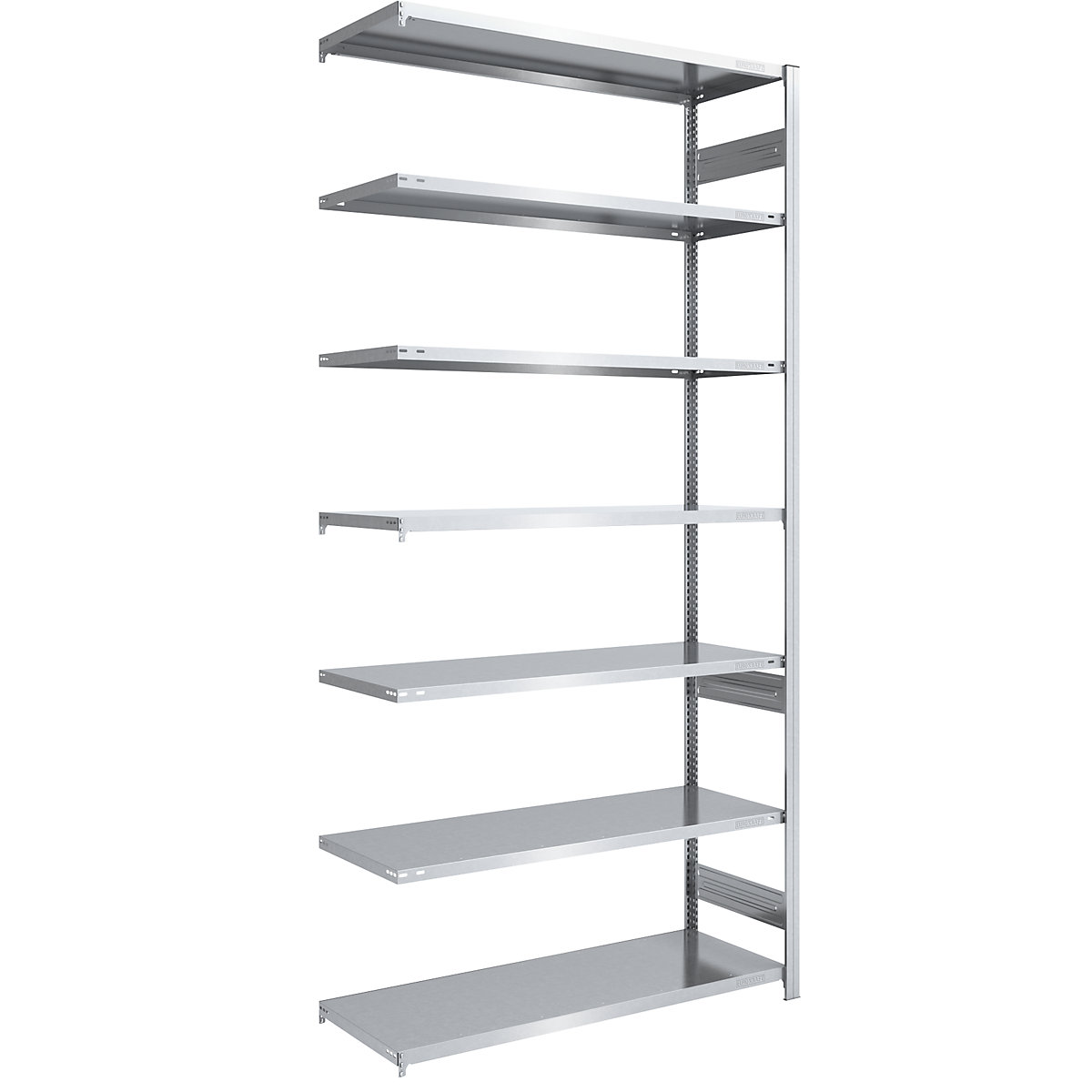 Rayonnage emboîtable de stockage galvanisé – eurokraft pro, h x l 3000 x 1300 mm, avec 7 tablettes en acier, rayonnage additionnel, charge max. / tablette 190 kg, profondeur 600 mm