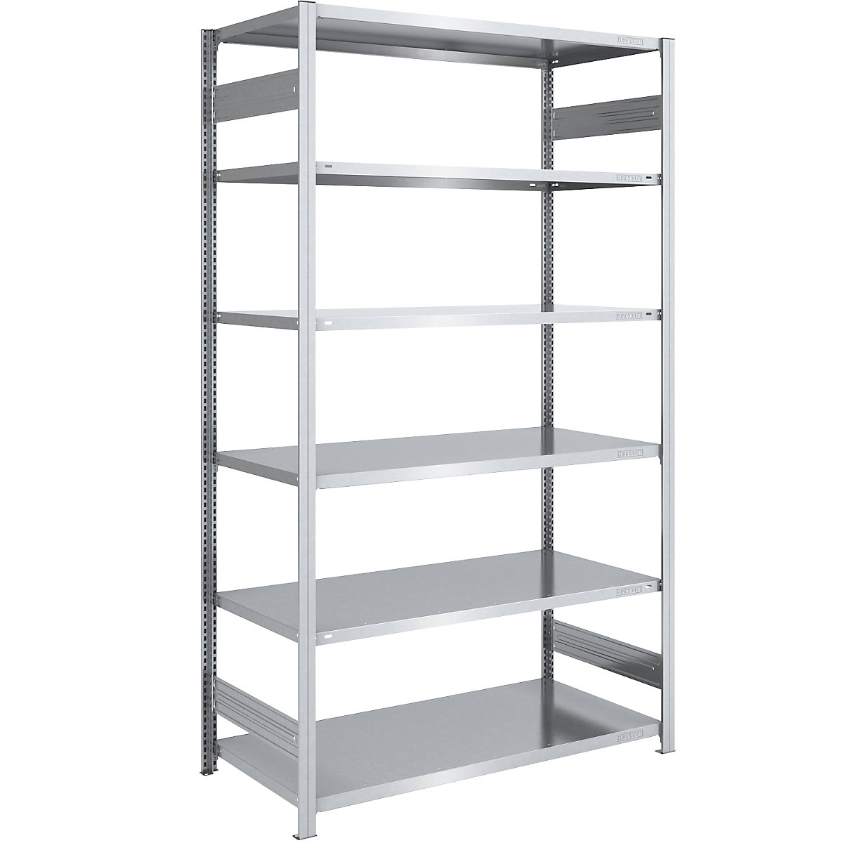 Rayonnage emboîtable de stockage galvanisé – eurokraft pro, h x l 2500 x 1300 mm, avec 6 tablettes en acier, rayonnage de base, charge max. / tablette 190 kg, profondeur 800 mm