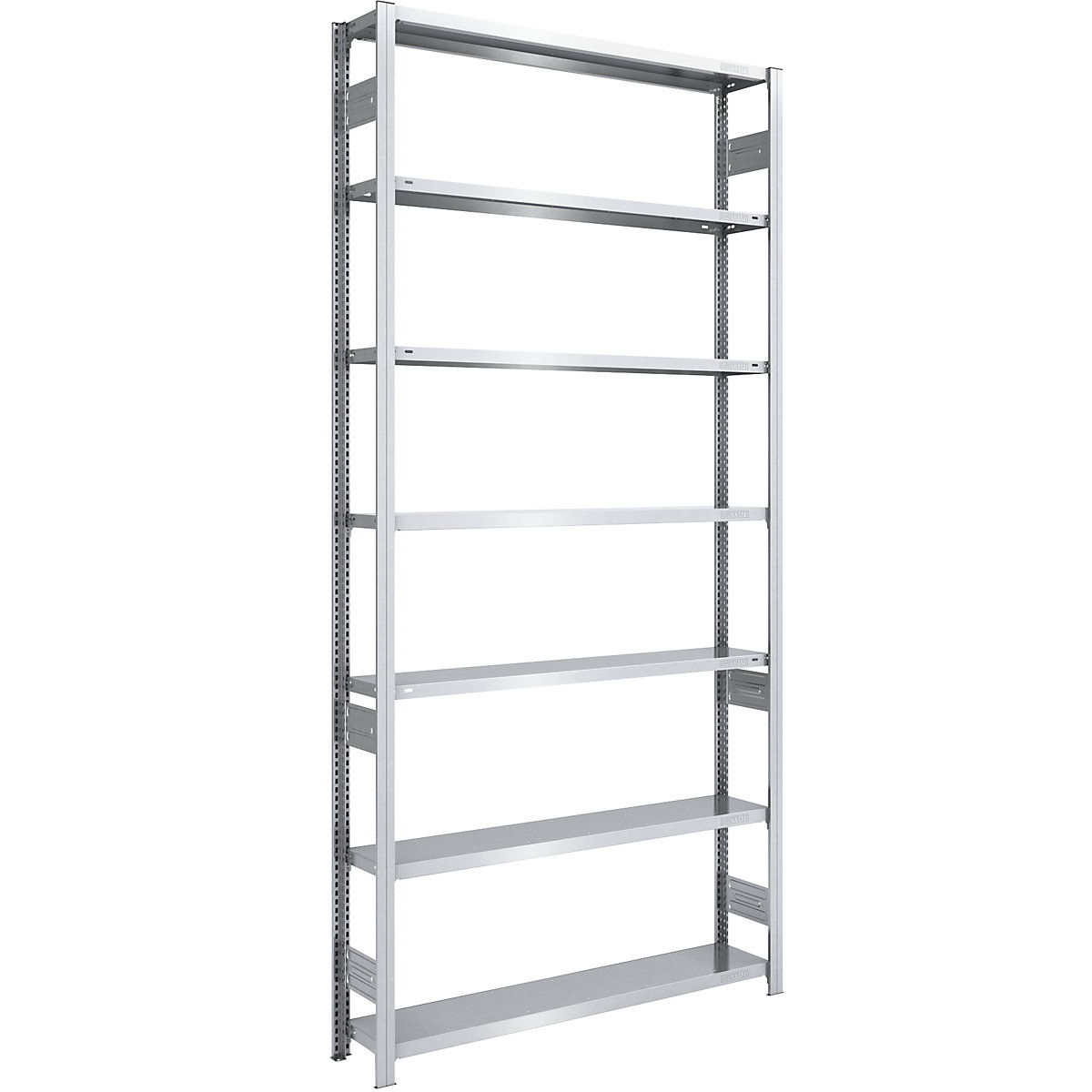 Rayonnage emboîtable de stockage galvanisé – eurokraft pro, h x l 3000 x 1300 mm, avec 7 tablettes en acier, rayonnage de base, charge max. / tablette 200 kg, profondeur 300 mm