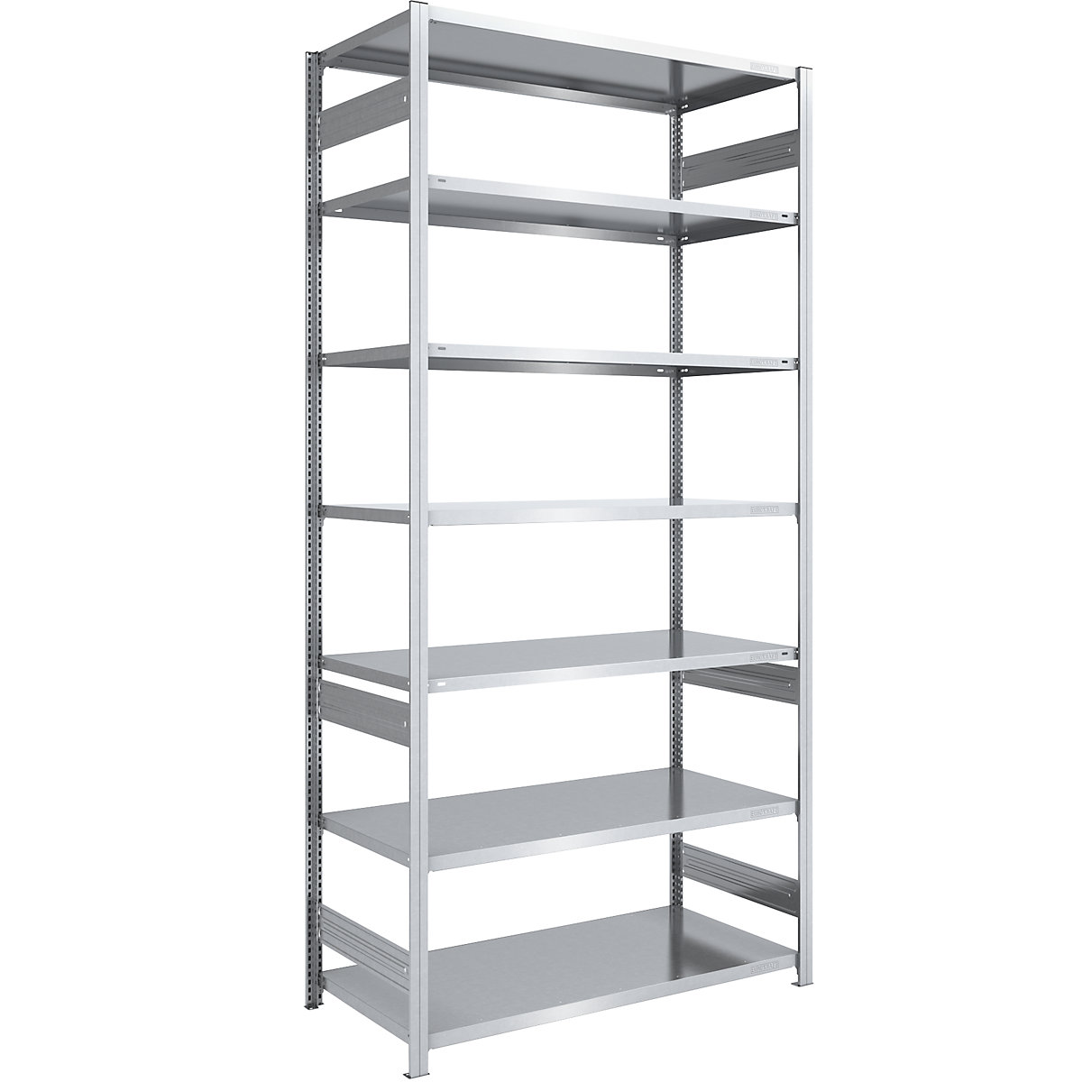Rayonnage emboîtable de stockage galvanisé – eurokraft pro, h x l 3000 x 1300 mm, avec 7 tablettes en acier, rayonnage de base, charge max. / tablette 240 kg, profondeur 800 mm