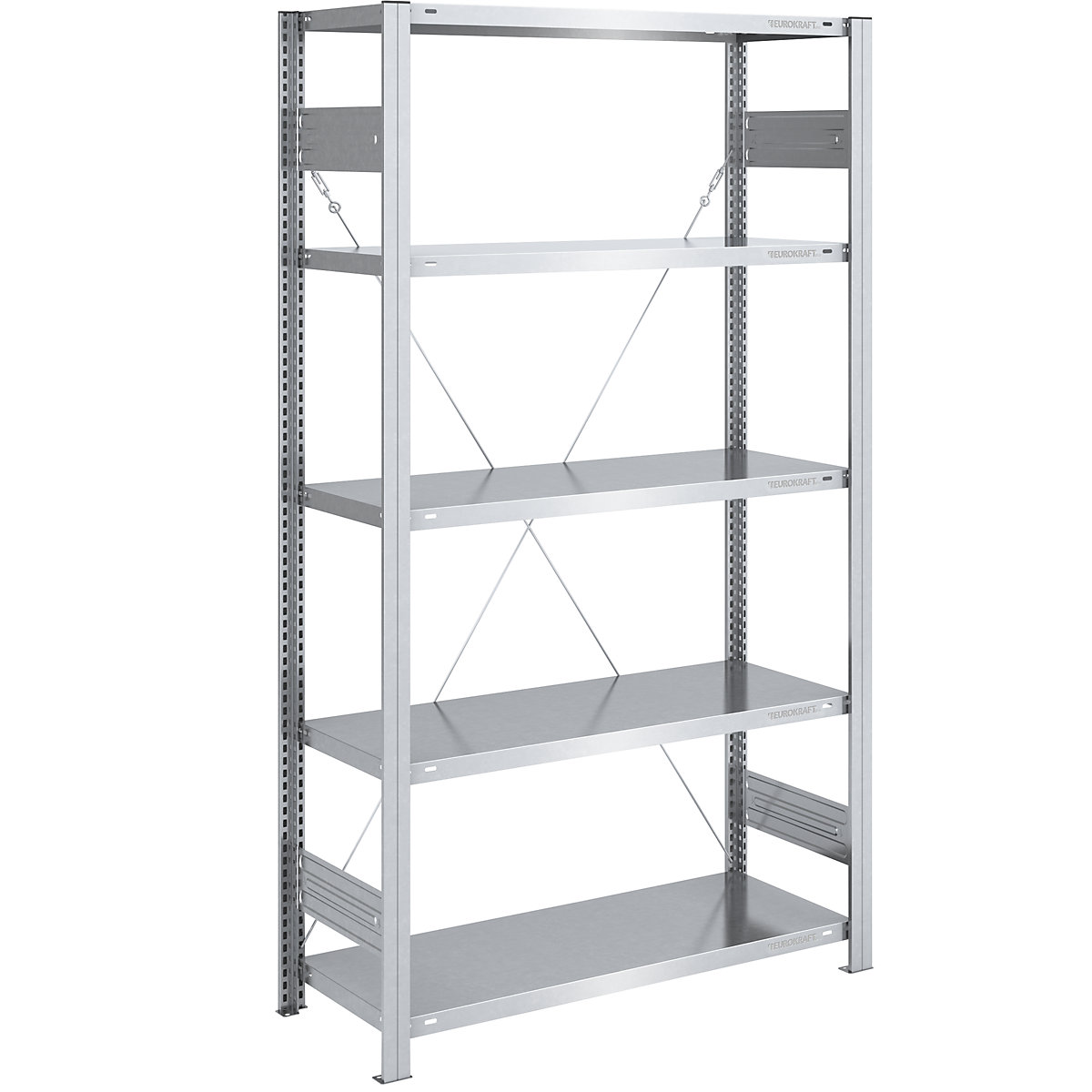 Rayonnage emboîtable de stockage galvanisé, version légère – eurokraft pro, hauteur rayonnage 2000 mm, rayonnage de base, largeur x profondeur 1000 x 500 mm