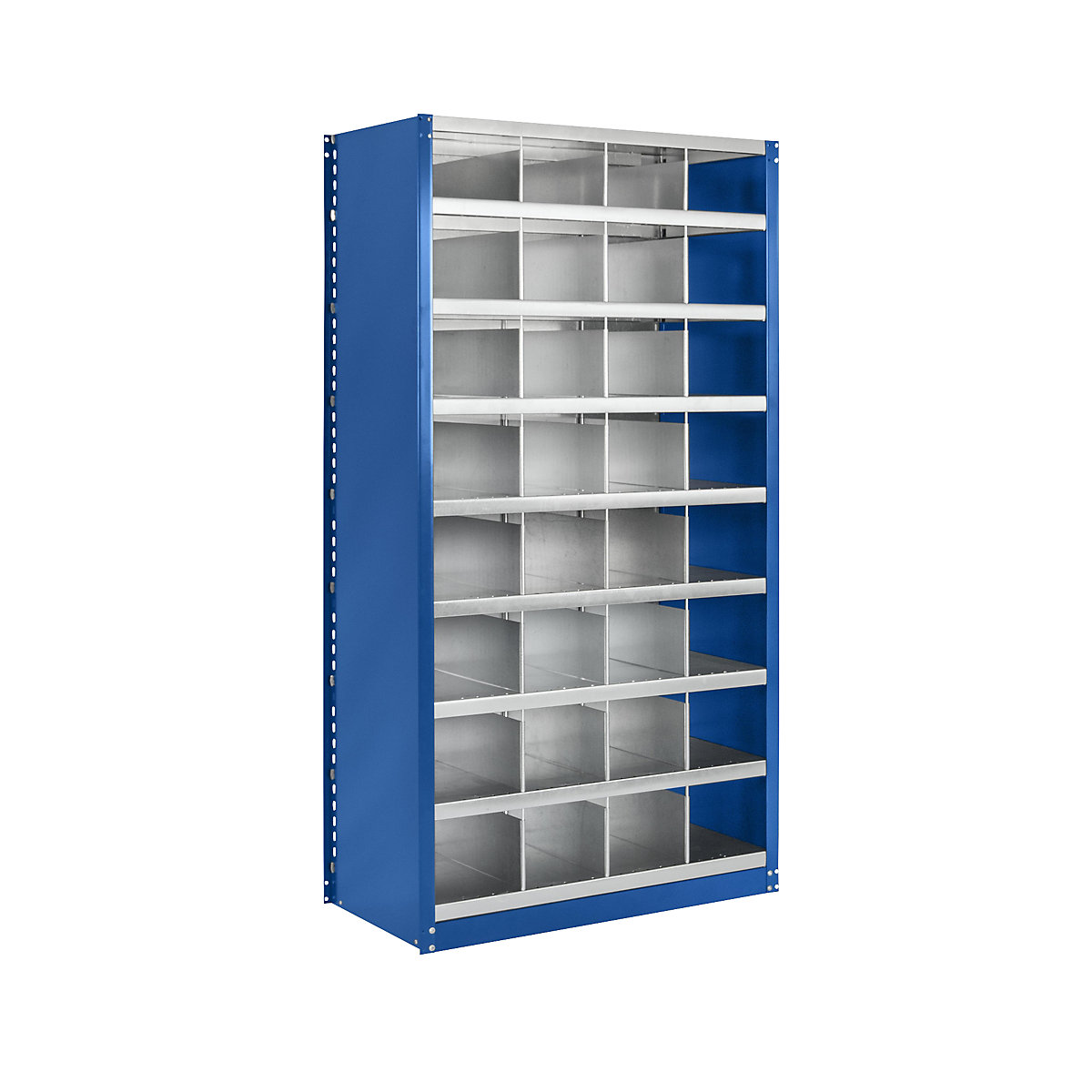 Rayonnage emboîtable modulaire, hauteur 1990 mm – eurokraft pro, 32 casiers, l x p 1000 x 500 mm, rayonnage additionnel, bleu gentiane RAL 5010-1