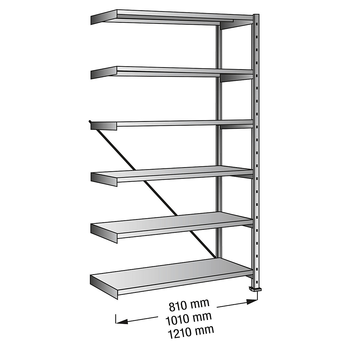 Rayonnage emboîtable pour le stockage et l'industrie, largeur tablette 800 mm, 6 tablettes, rayonnage additionnel profondeur 600 mm
