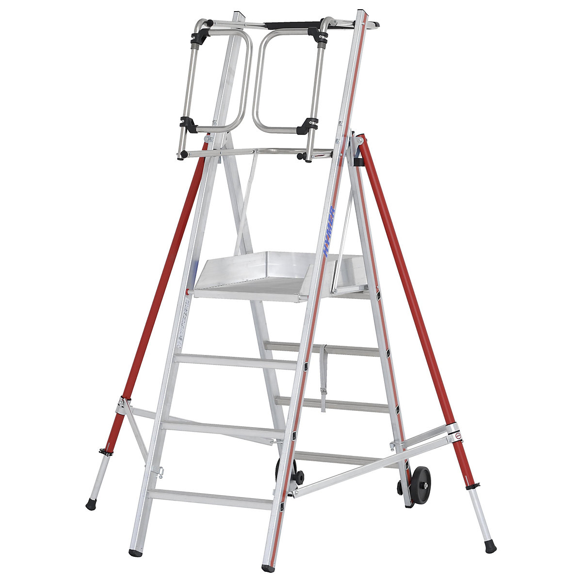 Hliníkový plošinový rebrík – HYMER, štandardné vyhotovenie, 4 priečky vrát. plošiny-3