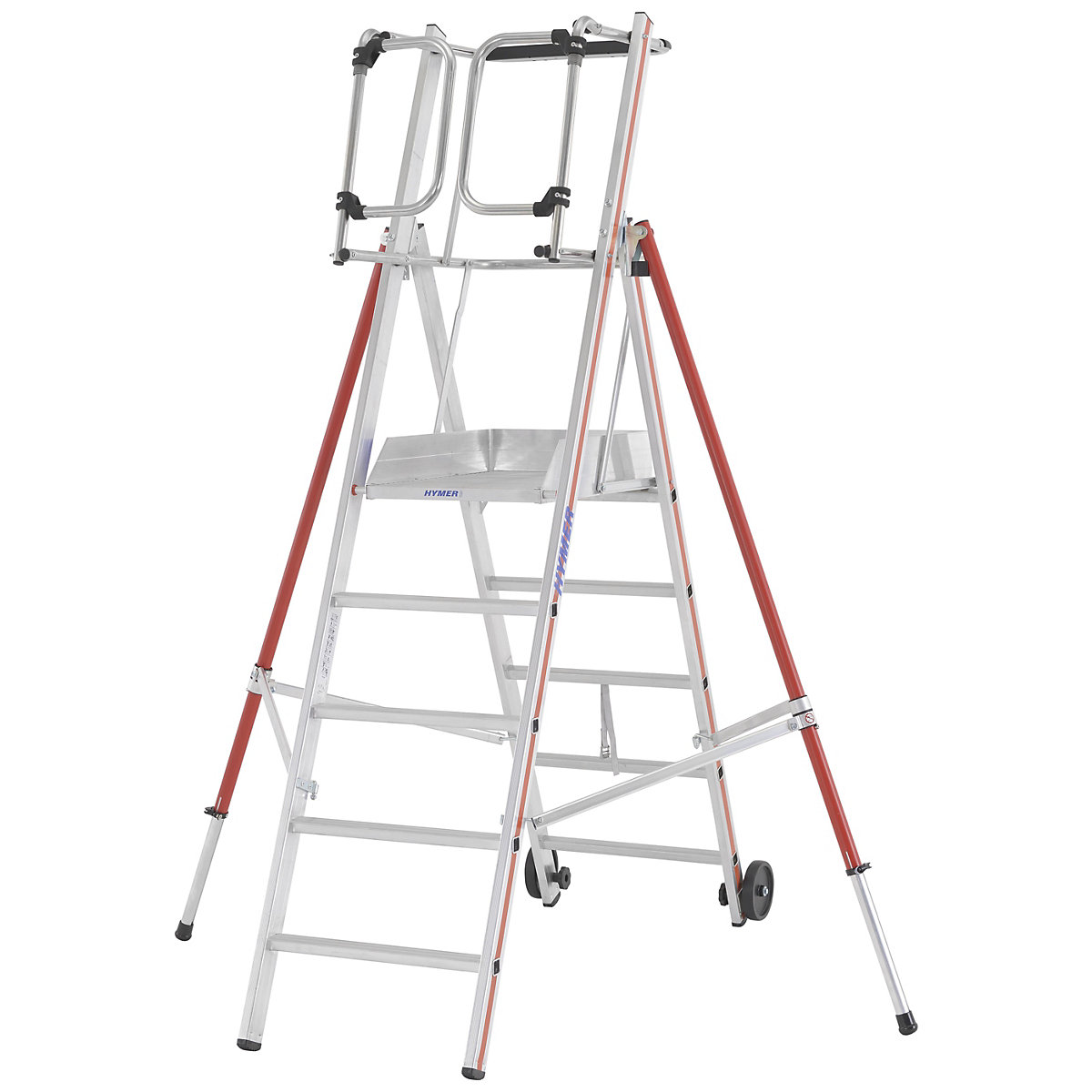 Hliníkový plošinový rebrík – HYMER, štandardné vyhotovenie, 5 priečok vrát. plošiny-7