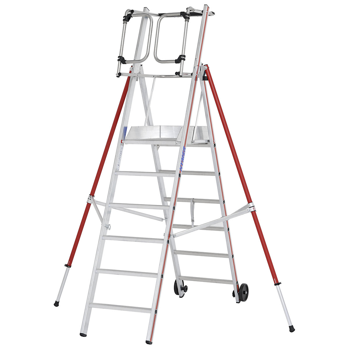 Hliníkový plošinový rebrík – HYMER, štandardné vyhotovenie, 6 priečok vrát. plošiny-4