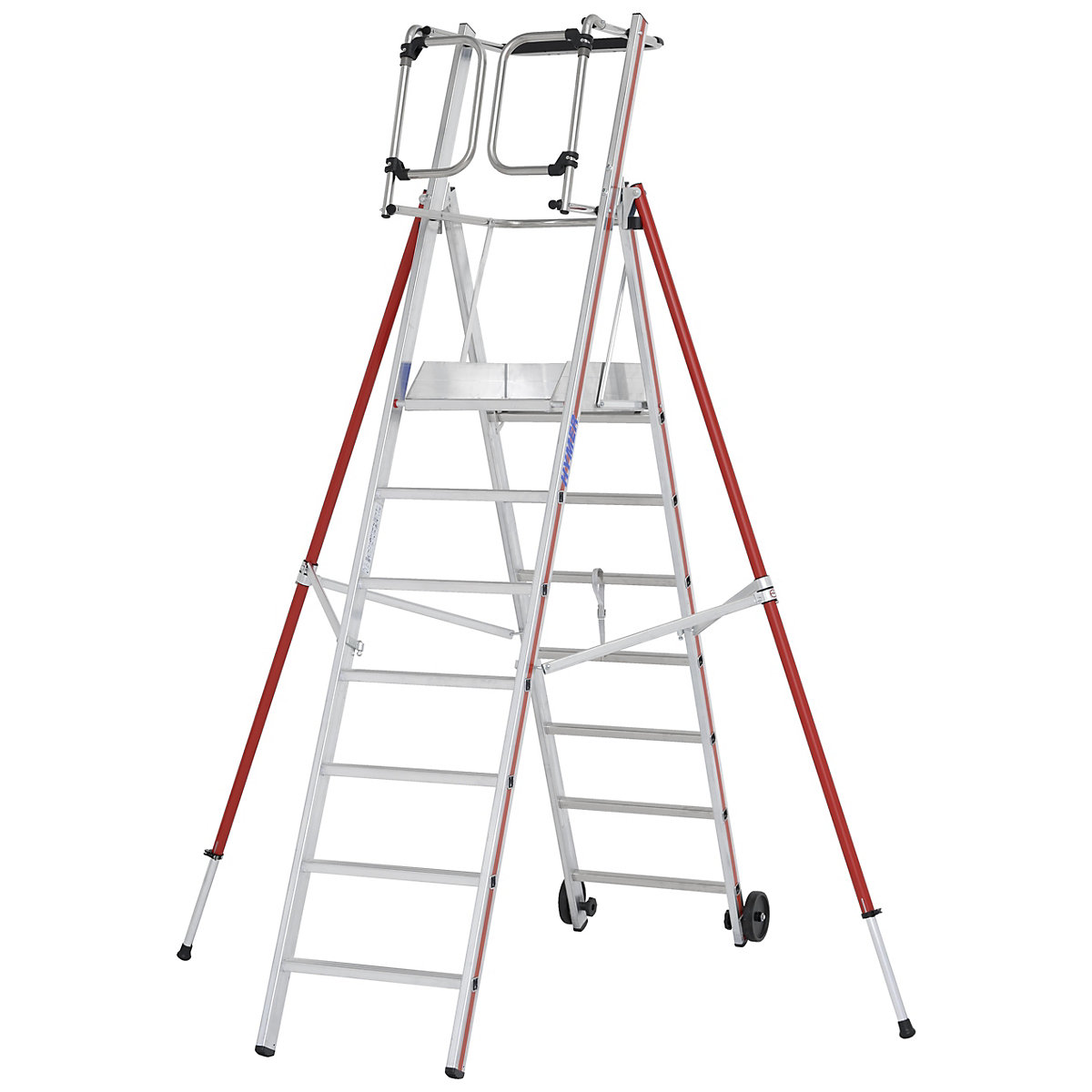 Hliníkový plošinový rebrík – HYMER, štandardné vyhotovenie, 7 priečok vrát. plošiny-8