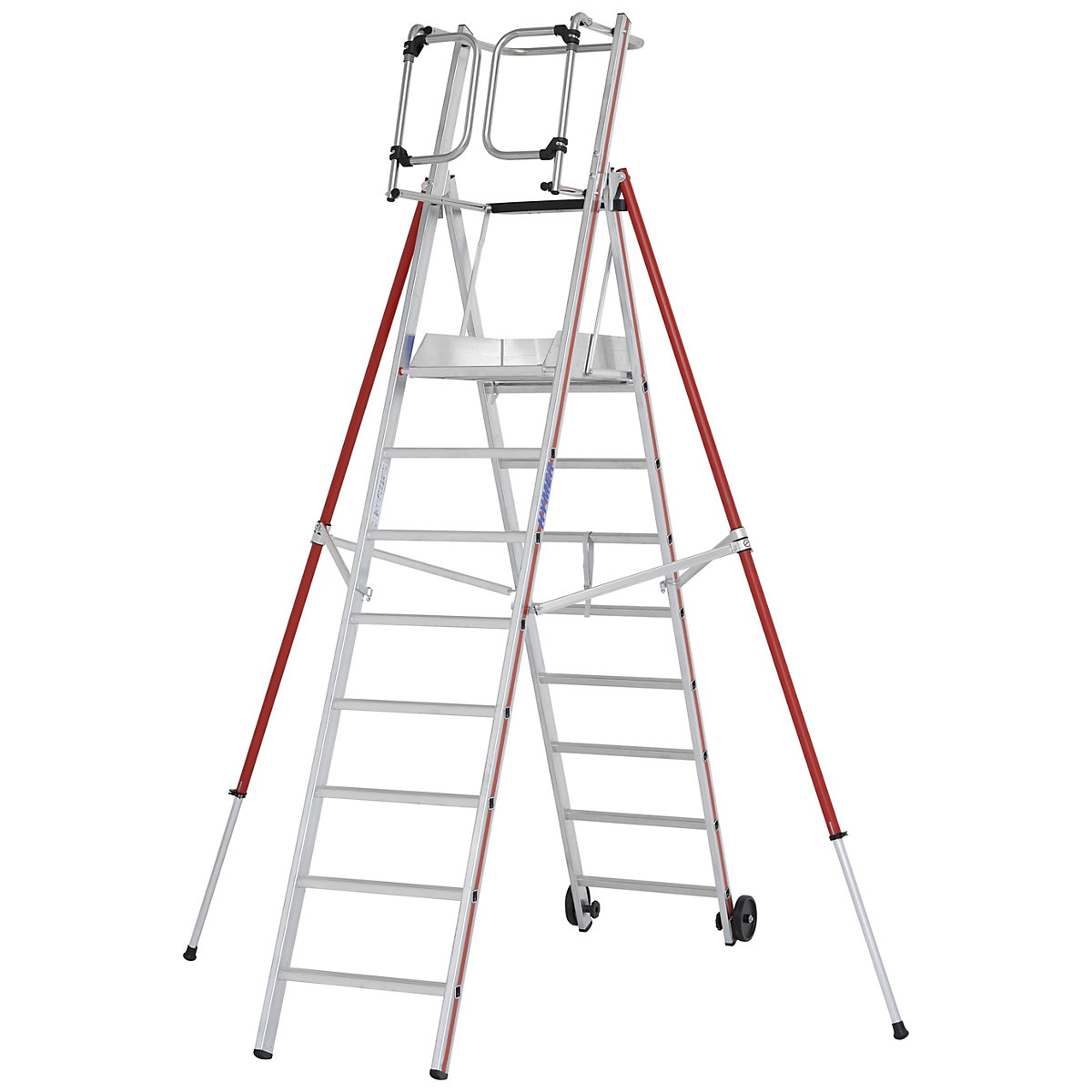 Hliníkový plošinový rebrík – HYMER, štandardné vyhotovenie, 8 priečok vrát. plošiny-5