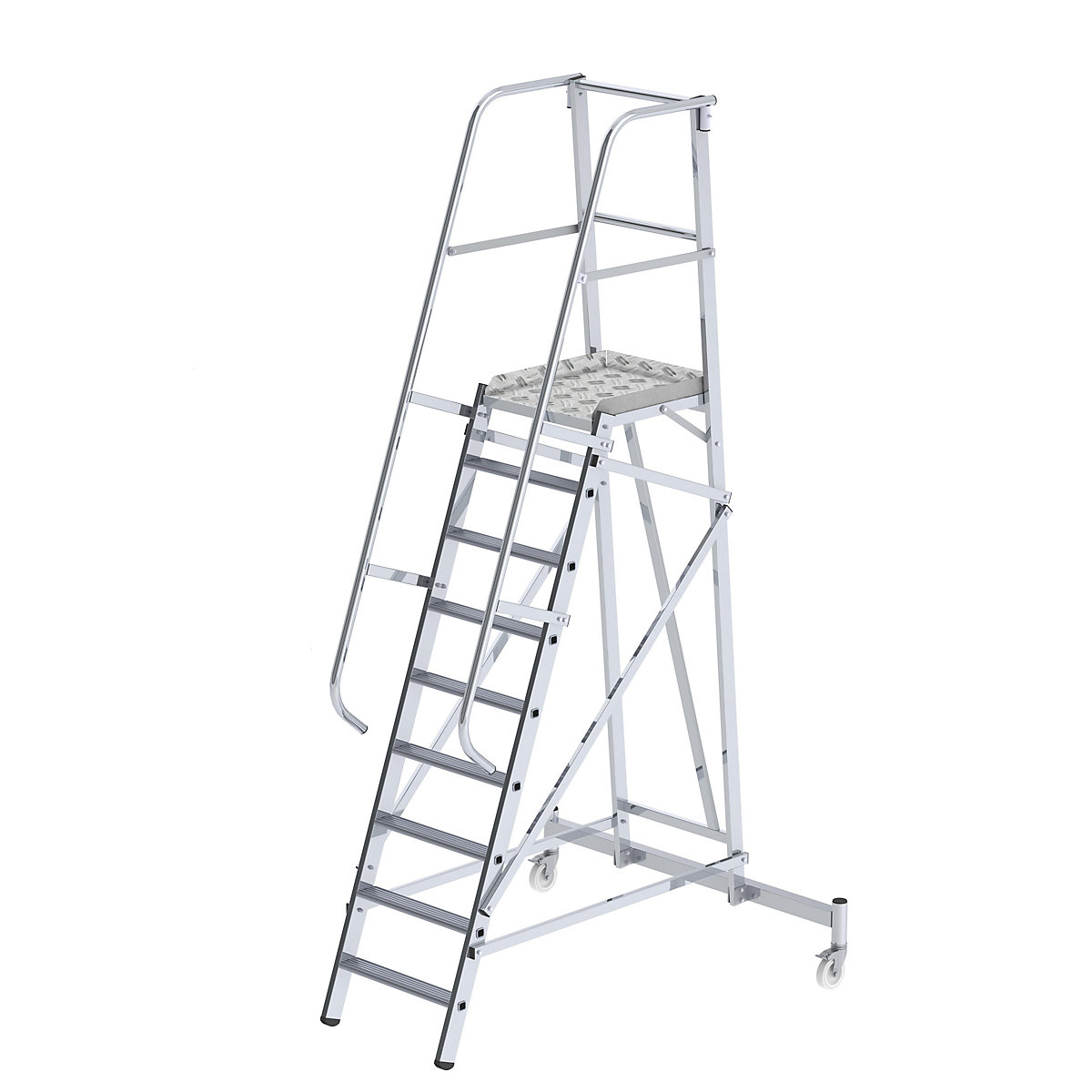 Hliníkový plošinový rebrík – eurokraft pro, pojazdné, 9 stupňov-4