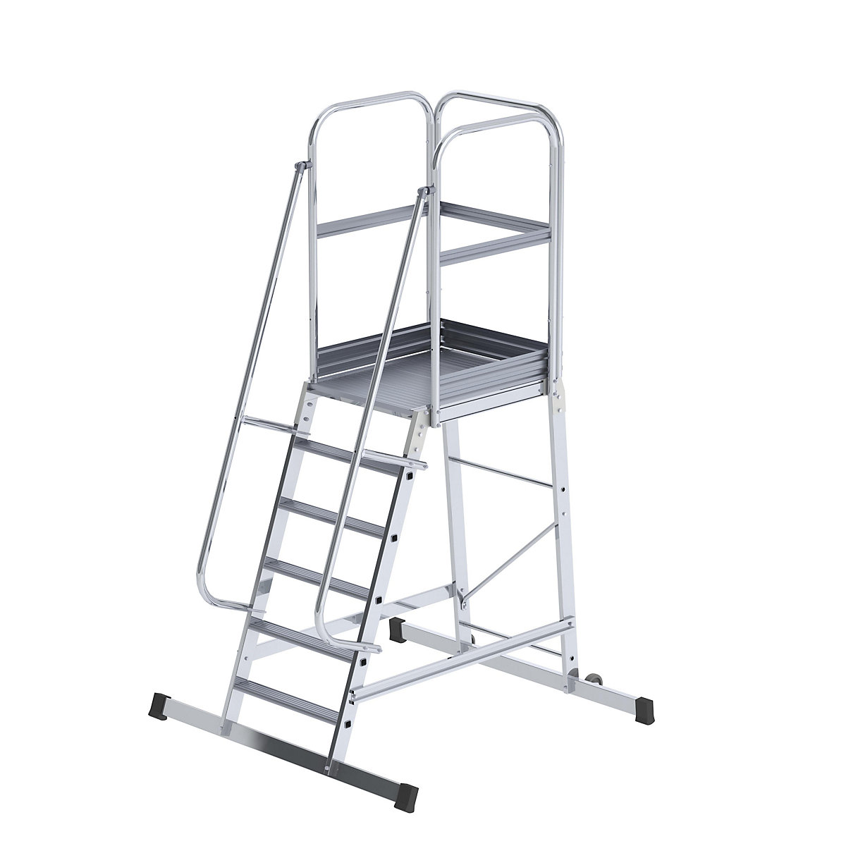 Hliníkový podestový rebrík – eurokraft pro, jednostranne pochôdzny, pojazdný, 6 stupňov-4