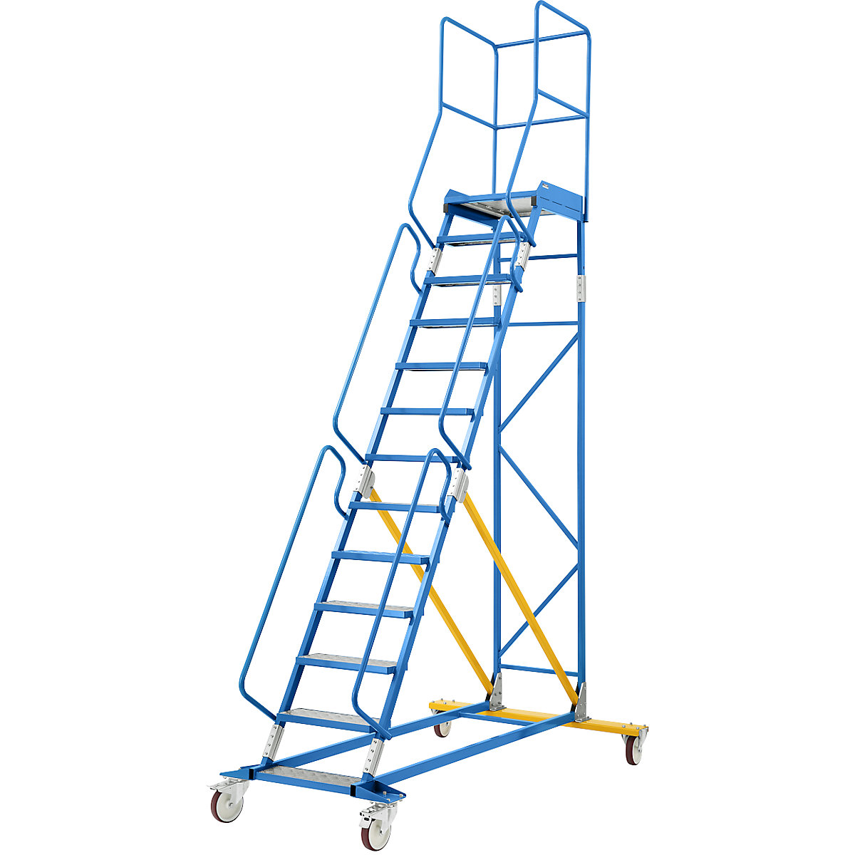 Mobilný plošinový rebrík – eurokraft pro, stupňové vložky z hliníka, 13 stupňov-18