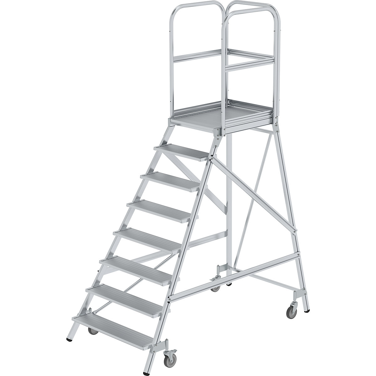 Podestový rebrík s výstupom z jednej strany – MUNK, plošina a stupne z ľahkého kovu, 8 stupňov vrát. plošiny-10