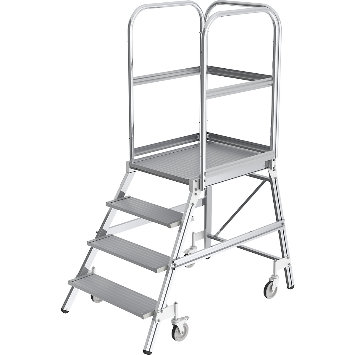 Podestový rebrík s výstupom z jednej strany – MUNK, plošina a stupne z ľahkého kovu, 4 stupne vrát. plošiny-12