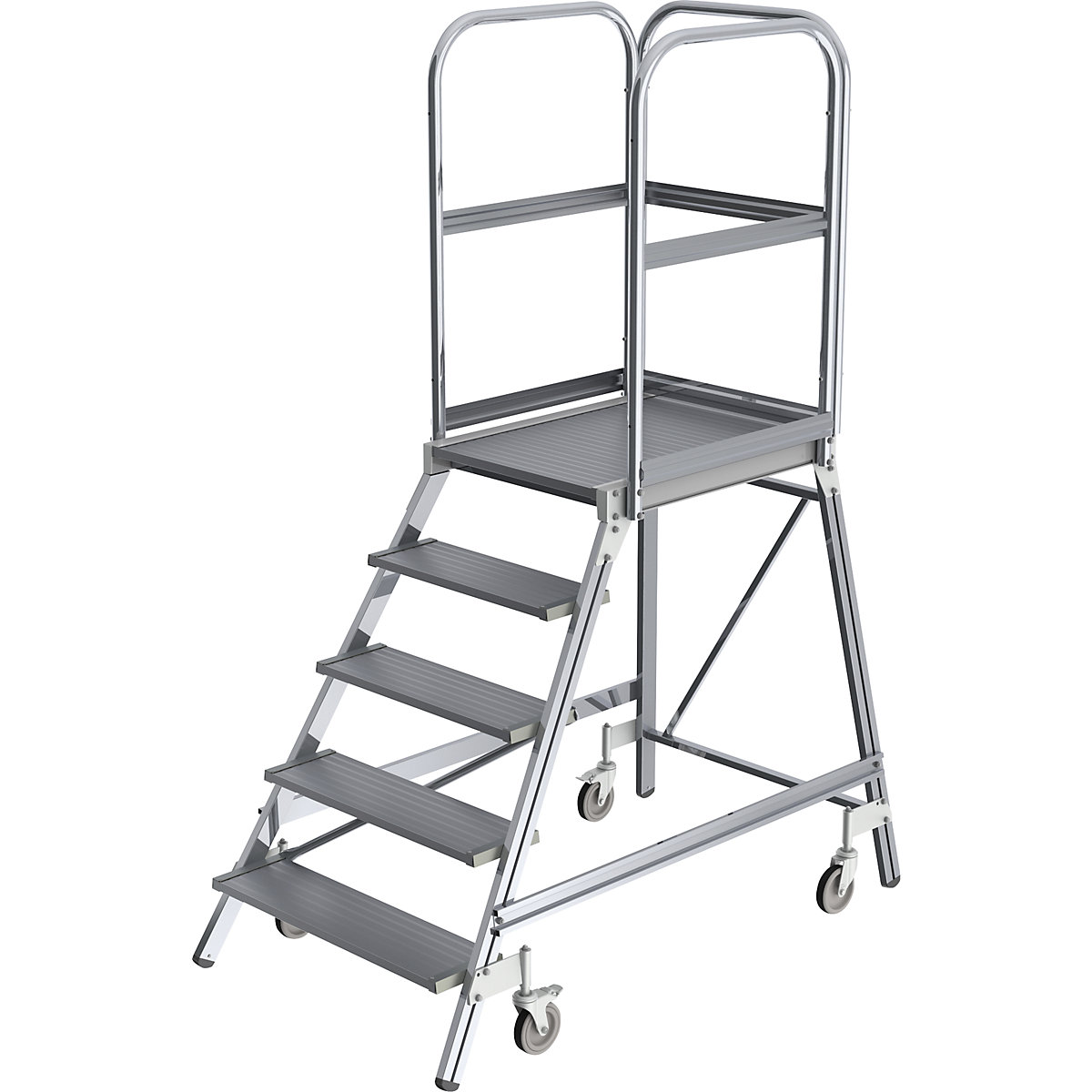 Podestový rebrík s výstupom z jednej strany – MUNK, plošina a stupne z ľahkého kovu, 5 stupňov vrát. plošiny-13