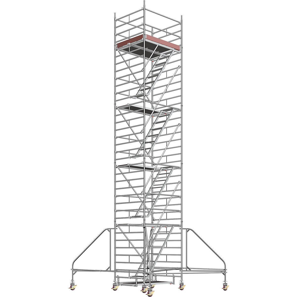 Univerzálne pojazdné lešenie – Layher, so stojacim rebríkom, plošina 1,80 x 1,50 m, výška lešenia 9,43 m-1