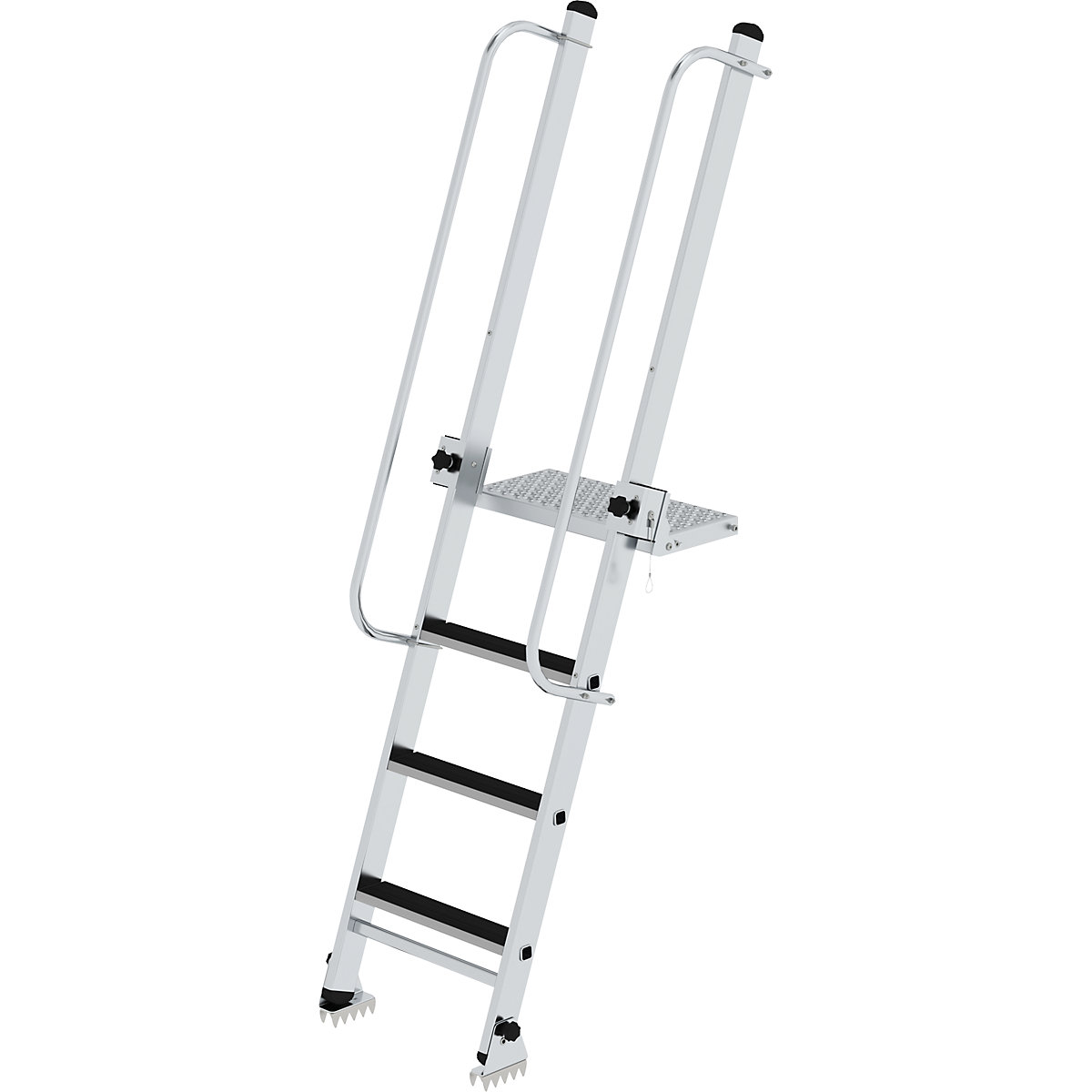 Rebrík do stavebnej jamy so stupňami – MUNK, flexibilná nastaviteľná platforma, 3 stupne, s madlom-2