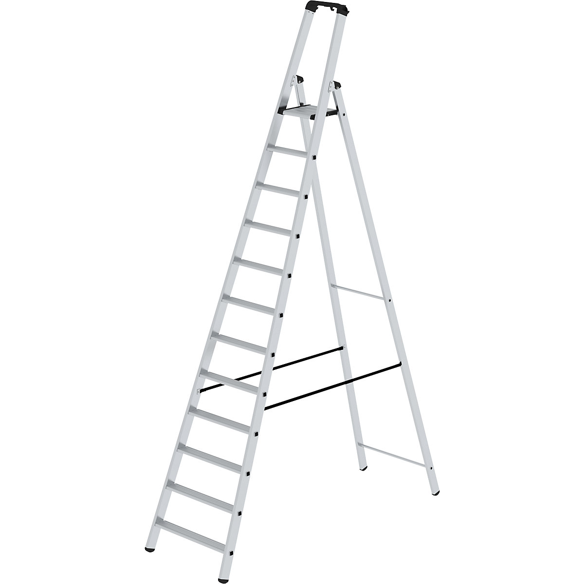EUROKRAFTpro – Stojací rebrík so stupňami, jednostranný, štandardné vyhotovenie, 12 stupňov