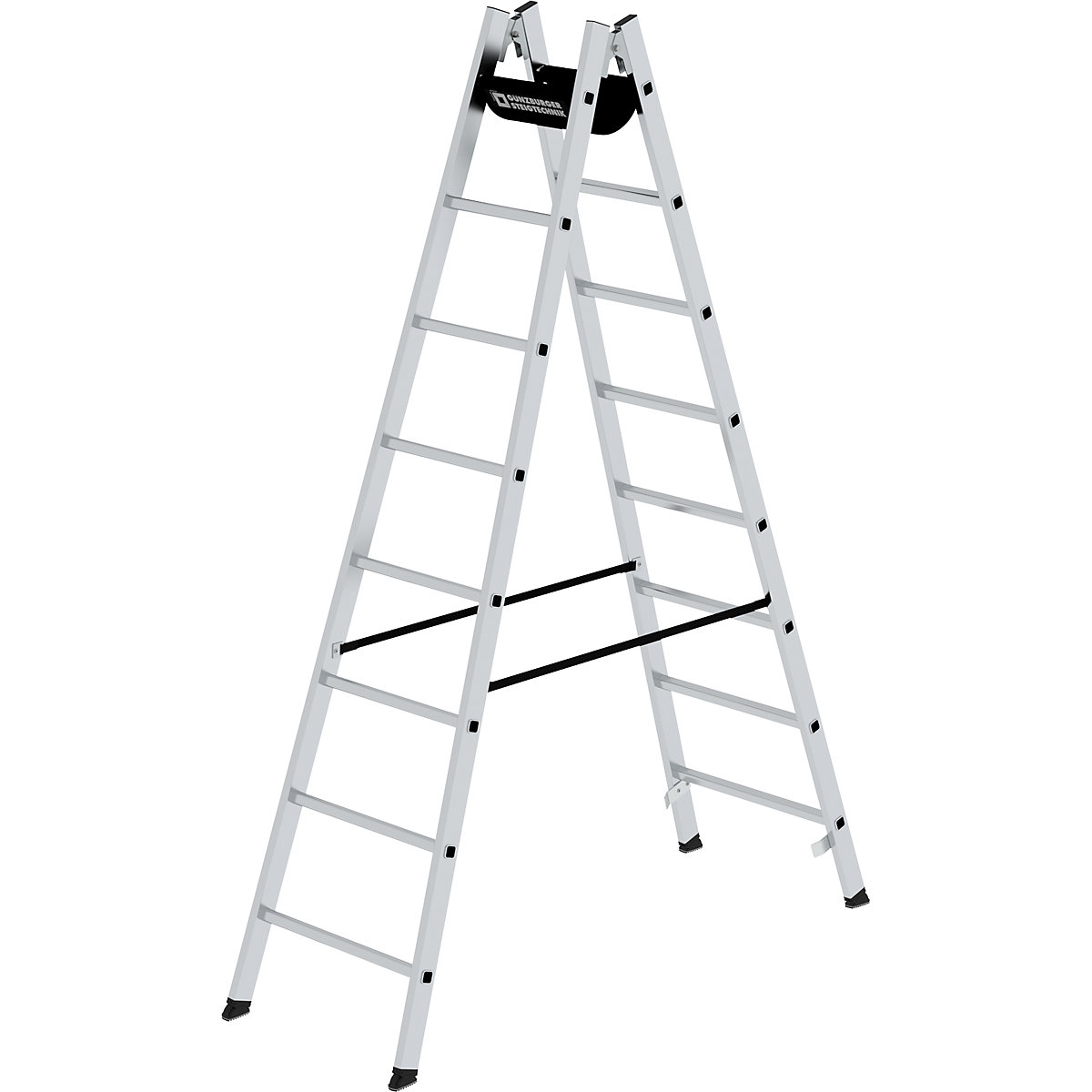 Bezpečnostný rebrík s priečkami, pochôdzny z oboch strán – MUNK, priečky 30 x 30 mm, nešmykľavé, 2 x 8 priečok-10