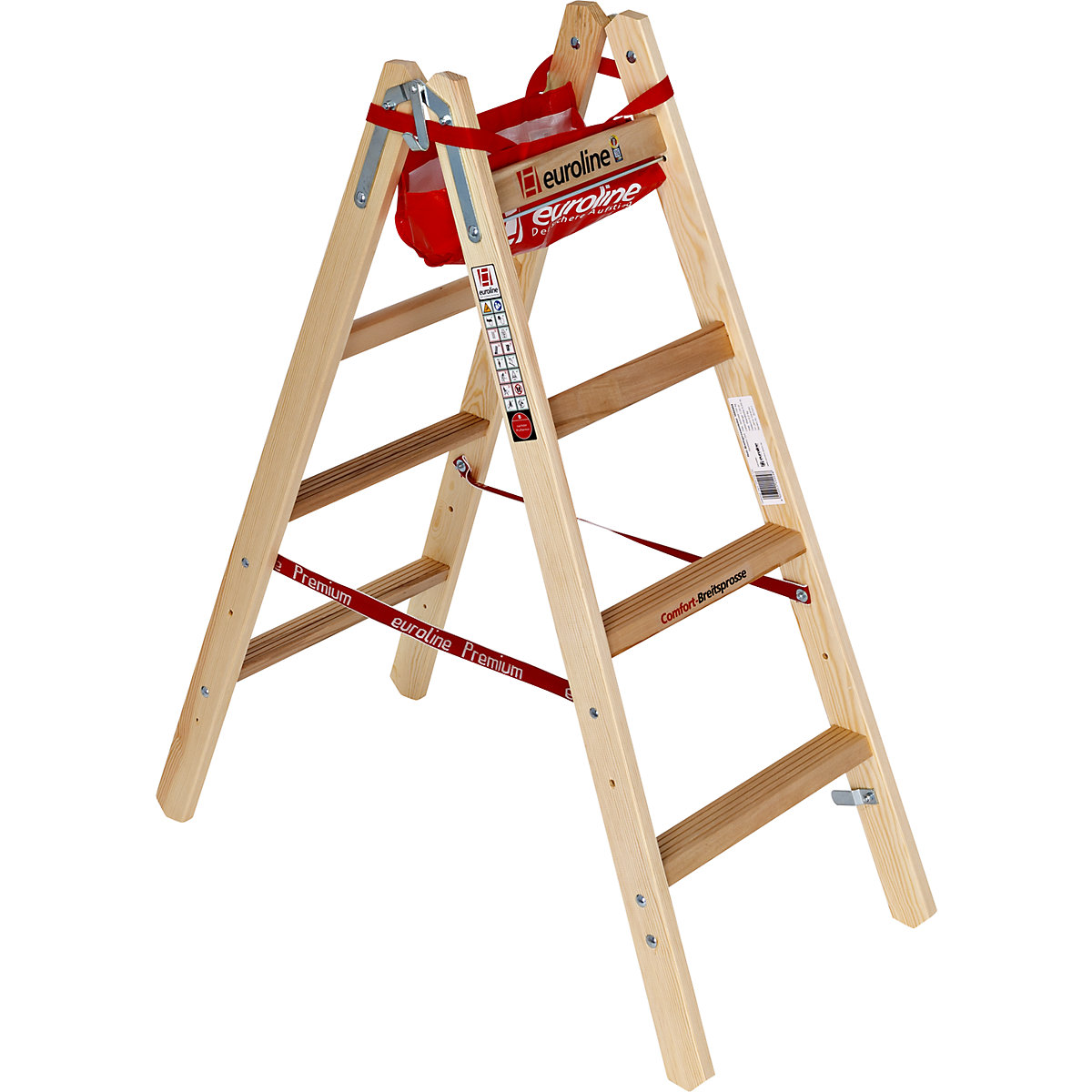 Drevený stojací rebrík s pohodlnými širokými priečkami, s výstupom z oboch strán, 2 x 4 priečok-1