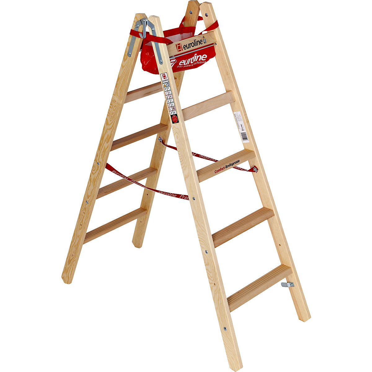 Drevený stojací rebrík s pohodlnými širokými priečkami, s výstupom z oboch strán, 2 x 5 priečok-5