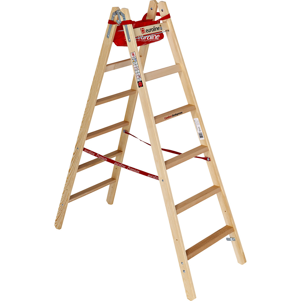Drevený stojací rebrík s pohodlnými širokými priečkami, s výstupom z oboch strán, 2 x 6 priečok-2