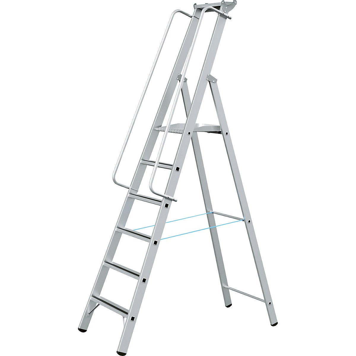 Hliníkový stojaci rebrík s veľkou plošinou – ZARGES, s obojstranným madlom pre samostatnú montáž, 6 stupňov-4