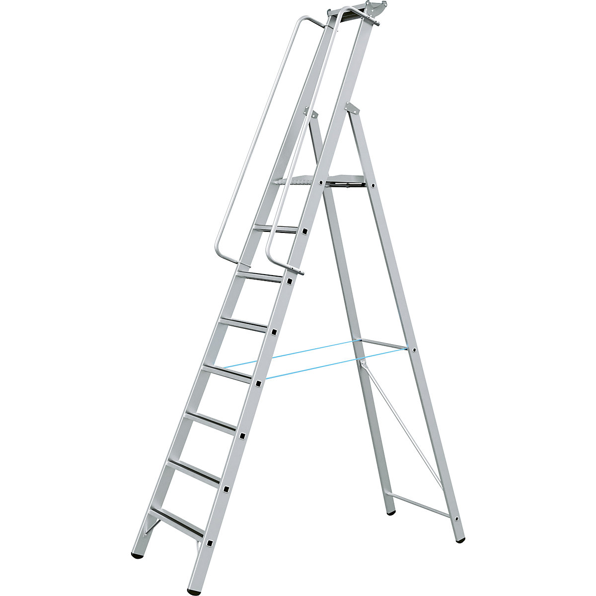 Hliníkový stojaci rebrík s veľkou plošinou – ZARGES, s obojstranným madlom pre samostatnú montáž, 8 stupňov-8