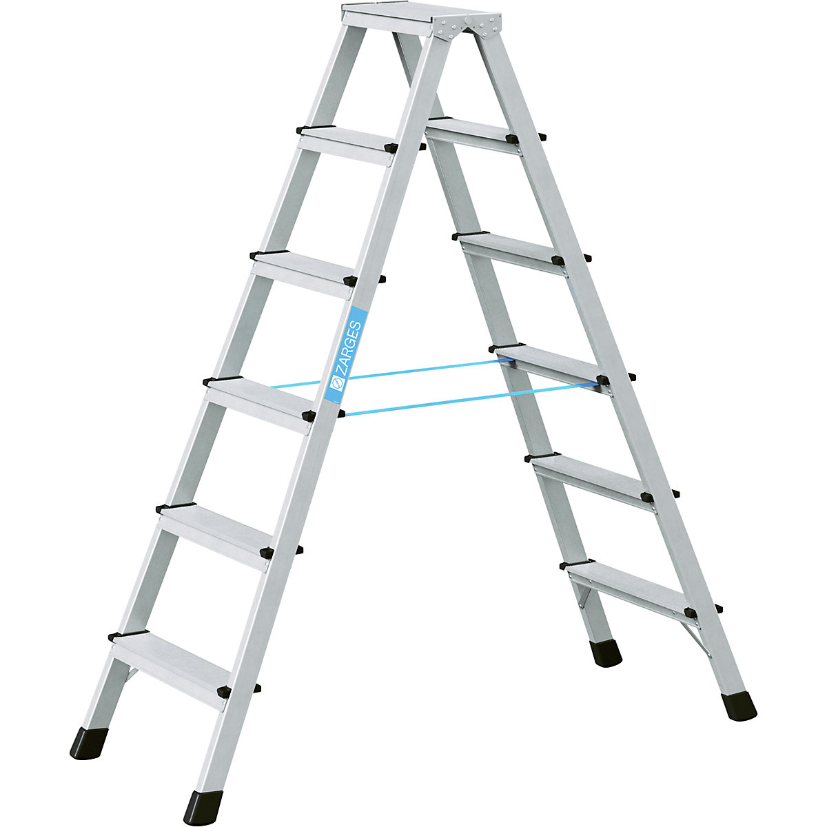 Profesionálny rebrík so stupňami, eloxovaný – ZARGES, pochôdzny z oboch strán, 2 x 6 stupňov-7
